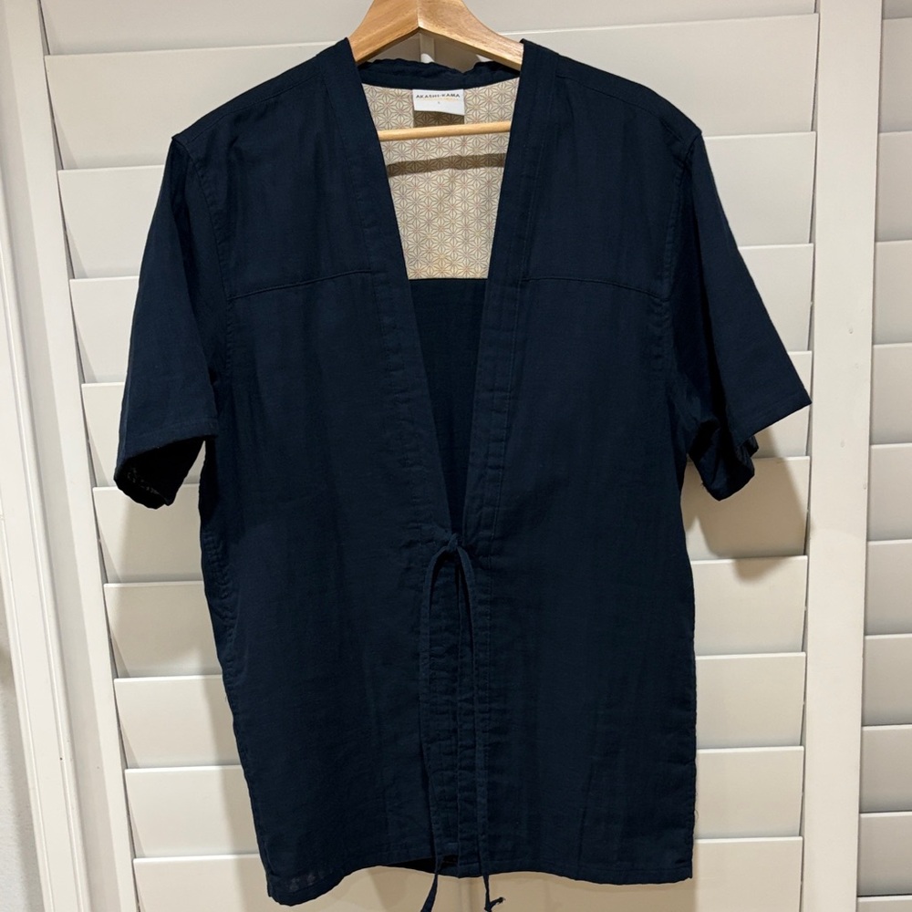 AKASHA KAMI EUC Haori Navy Blue Short Sleeve Cotton Gauze Jacket Shirt L